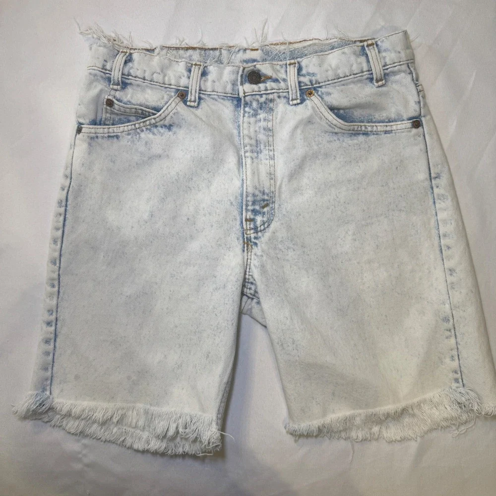 Vintage Levis 505 Orange Tab Acid Wash Denim Shorts USA Made Cut Offs W33 L00